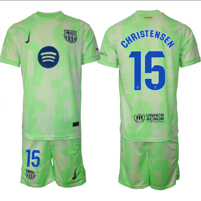 Men 2024-2025 Club Barcelona away Green #15 Soccer Jersey->barcelona jersey->Soccer Club Jersey